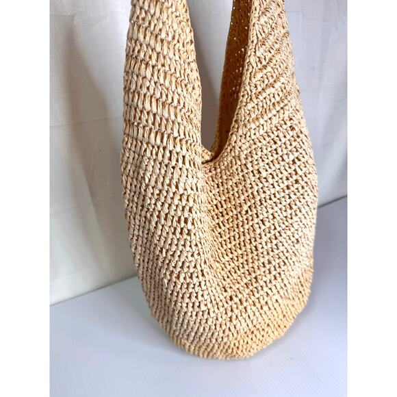 Boho Beach Bag Tote Straw Crochet Slouchy Summer Festival Farmer's Market Clean - Picture 4 of 11